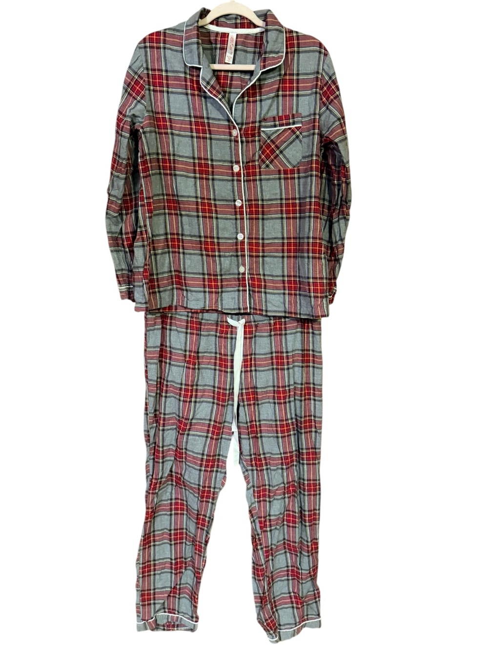 Gilligan O’Malley Womens XL Flannel Pajama Set Red Grey Plaid PJs Pants Warm